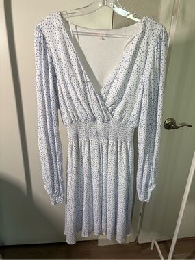 Gianni Bini White Grad Dress with Blue Polka Dots